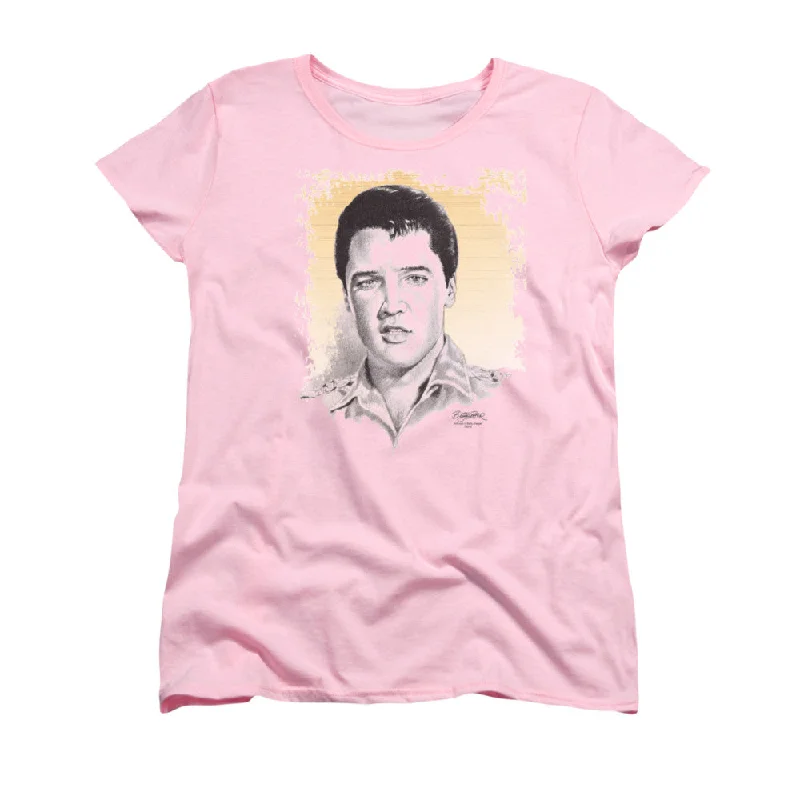 Blowout Deals Elvis Presley Womens T-Shirt Vintage Portrait Pink Tee
