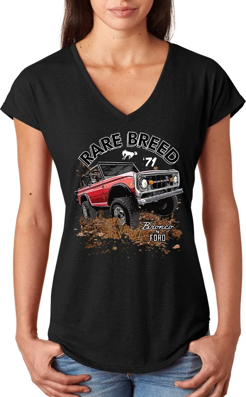 Discount Deals Ford 1971 Bronco Rare Breed Ladies Triblend V-Neck Shirt