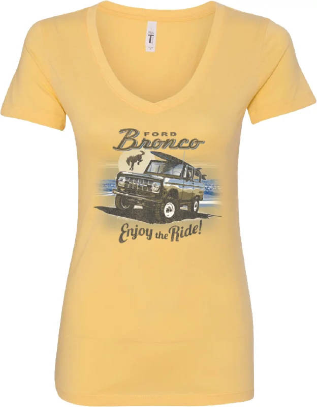 Overstock Ford Bronco Enjoy the Ride Ladies V-neck Shirt