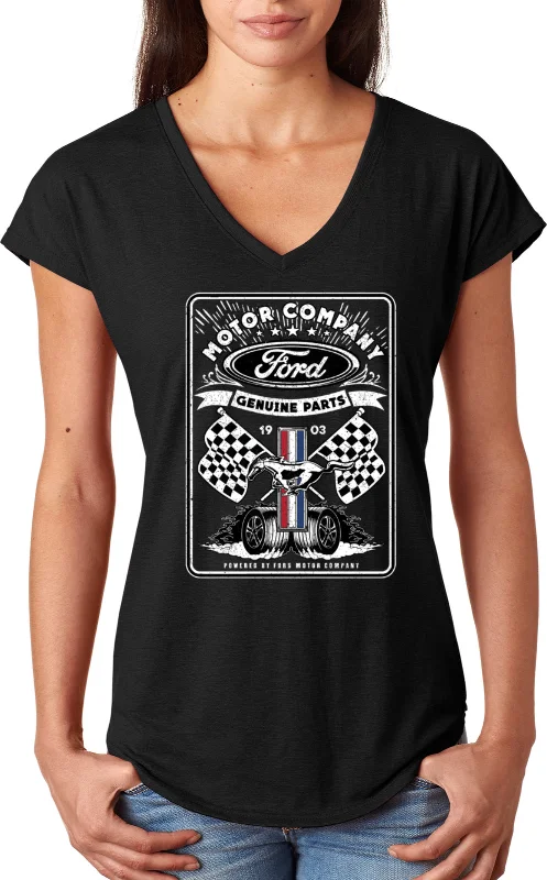 Amazing Deals Ford Genuine Parts Racing Ladies Triblend V-Neck Shirt
