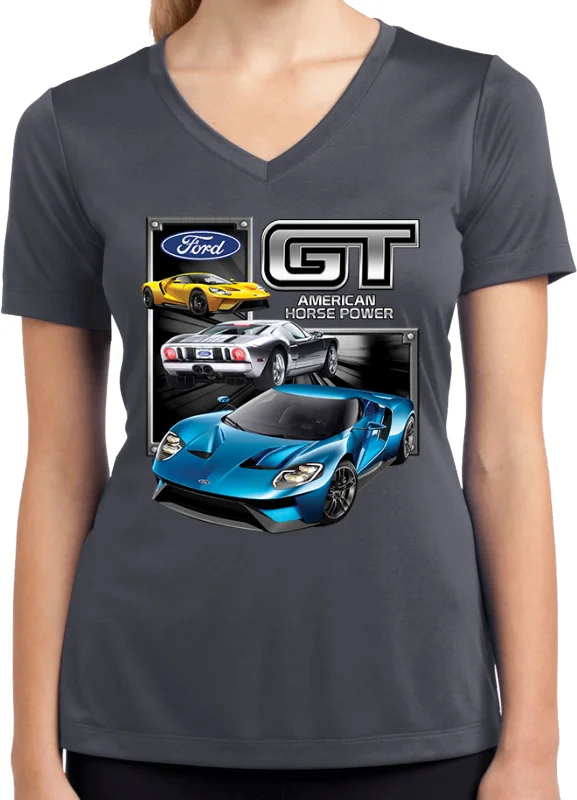 Grand Opening Sale Ford GT Supercar Ladies Moisture Wicking V-Neck Shirt