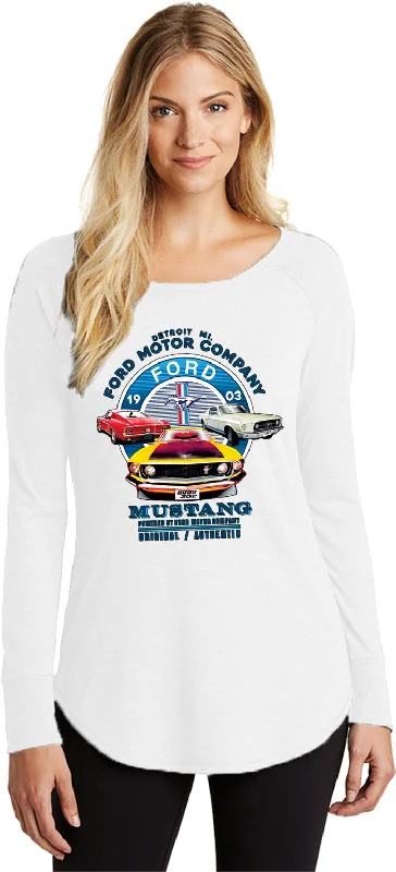 Closeout Ford Mustang Vintage Collage Ladies Tri Blend Long Sleeve Shirt