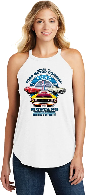 Can't Miss Ford Mustang Vintage Collage Ladies Tri Rocker Tanktop