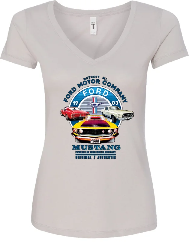 Buy Now Ford Mustang Vintage Collage Ladies V-Neck Shirt