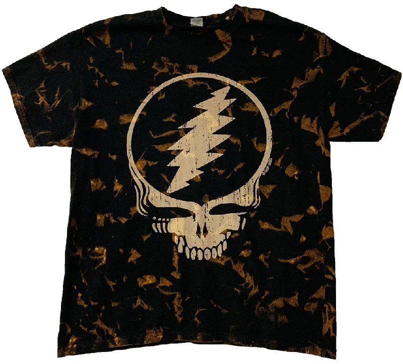 One-DAY Sale Grateful Dead T-Shirt Distressed Stealie Logo Black Crinkle Tie Dye Tee