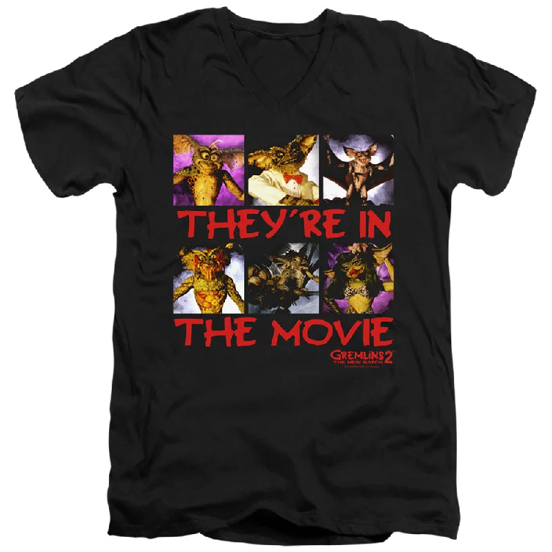 Clearance Items Gremlins 2 Slim Fit V-Neck T-Shirt They're in the Movie Black Tee