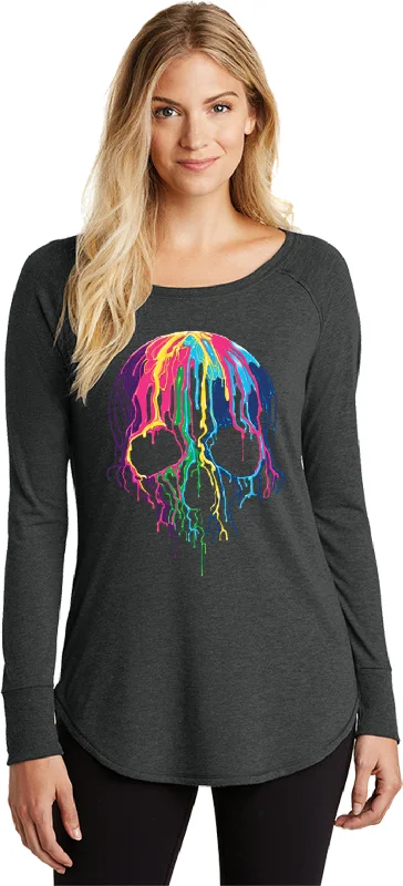 Special Savings Halloween Melting Skull Ladies Tri Blend Long Sleeve Shirt