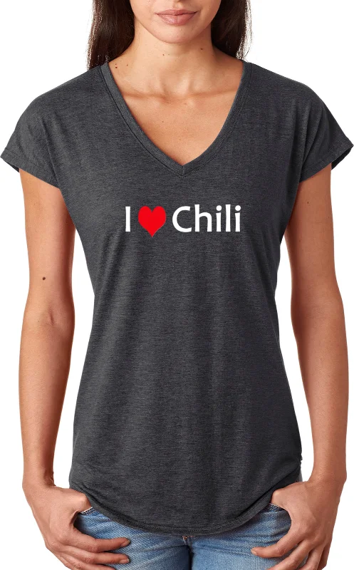 Deal Explosion I Love Chili Ladies Triblend V-Neck Shirt