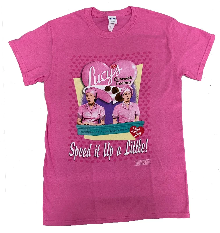 Massive Deals I Love Lucy T-Shirt Chocolate Factory Speed it Up Pink Tee