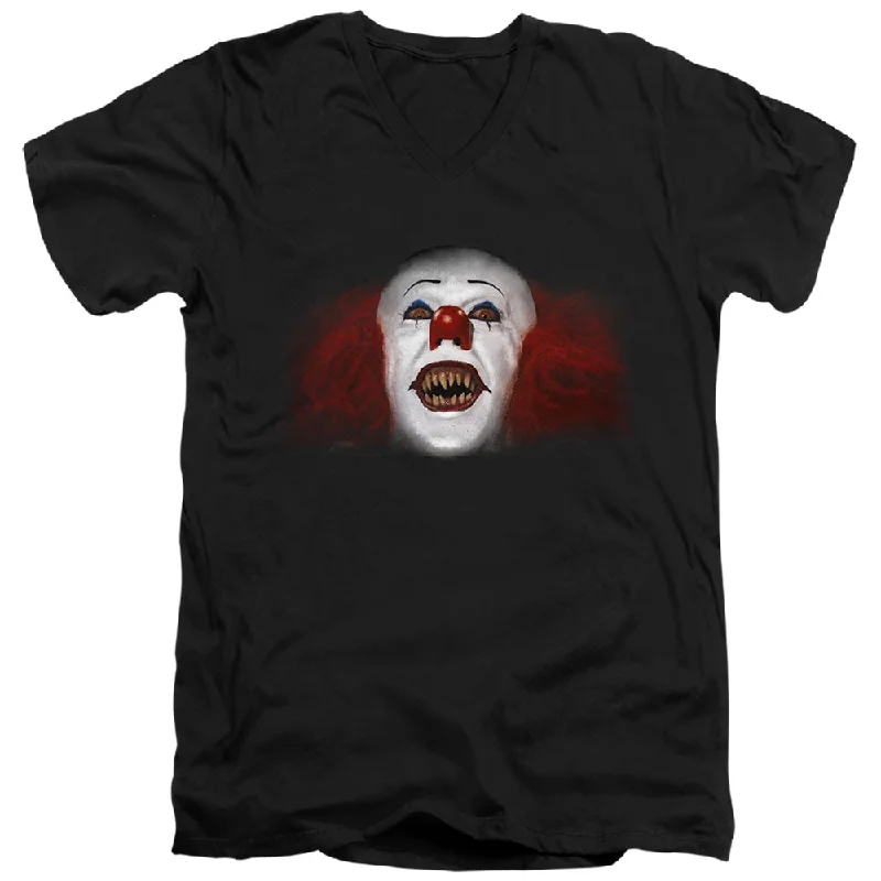 Exclusive Preview IT Movie Slim Fit V-Neck T-Shirt Pennywise Fangs Photo Black Tee