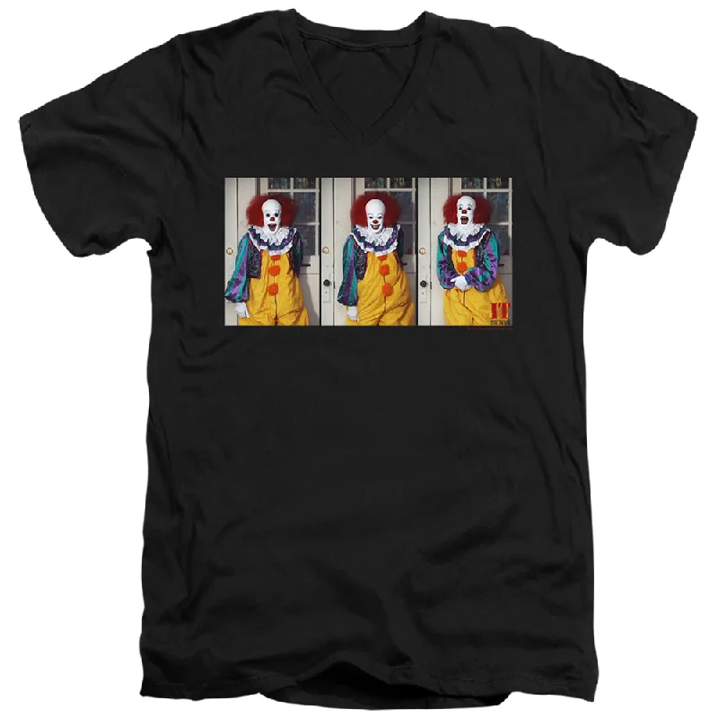 Flash Sale IT Movie Slim Fit V-Neck T-Shirt Pennywise Photos Collage Black Tee