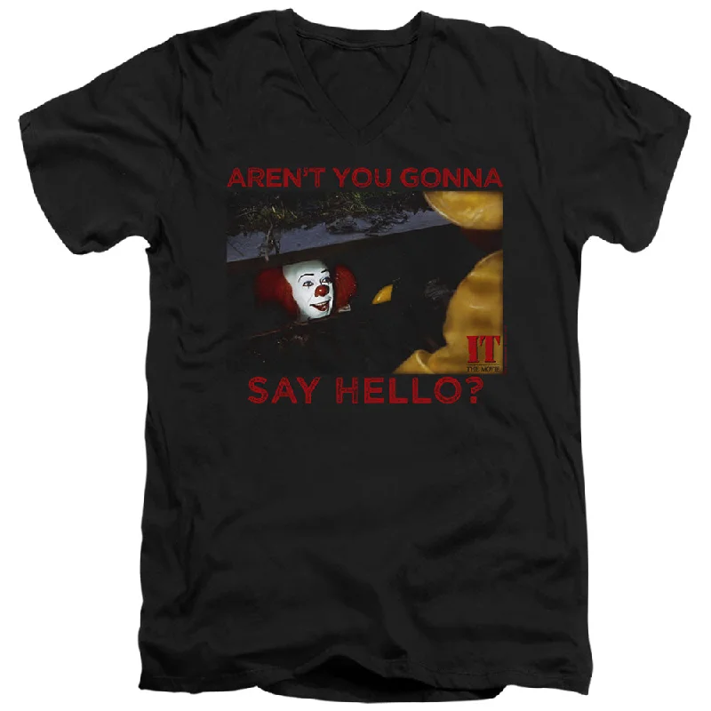 Weekend Deal IT Movie Slim Fit V-Neck T-Shirt Say Hello Black Tee