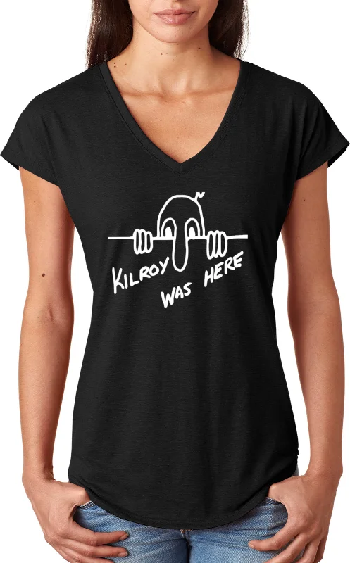 Online Specials Kilroy was Here Ladies Triblend V-Neck Shirt