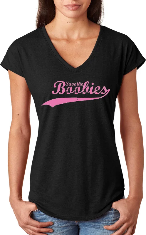 Seasonal Sale Ladies Breast Cancer Triblend V-Neck Shirt Save The Boobies