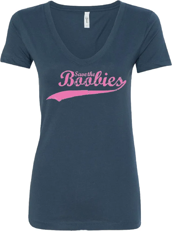 Deal of the Day Ladies Breast Cancer V-Neck Shirt Save The Boobies