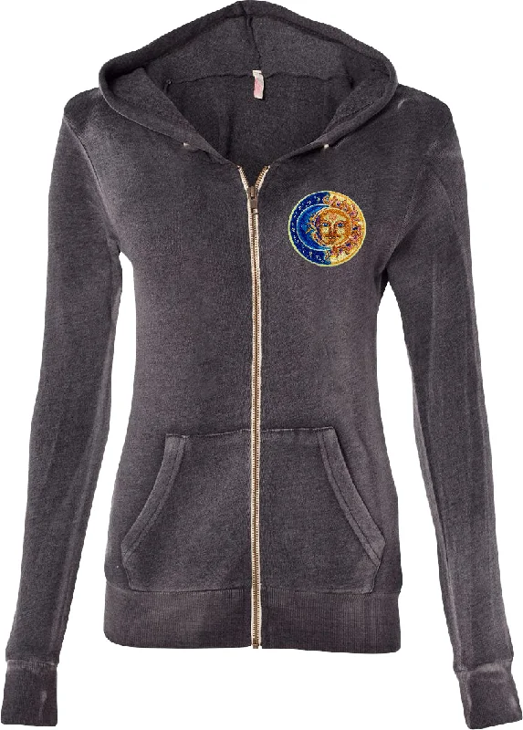 Final Clearance Ladies Fleece Yoga Full-Zip Hoodie Sun and Moon Pocket Print