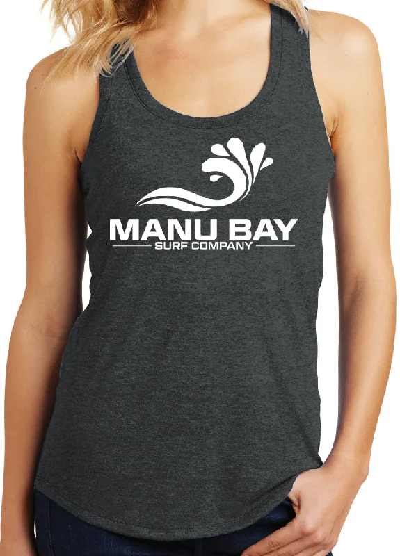 Hurry In Manu Bay Surf Company Logo Ladies Racerback Triblend Tank Top