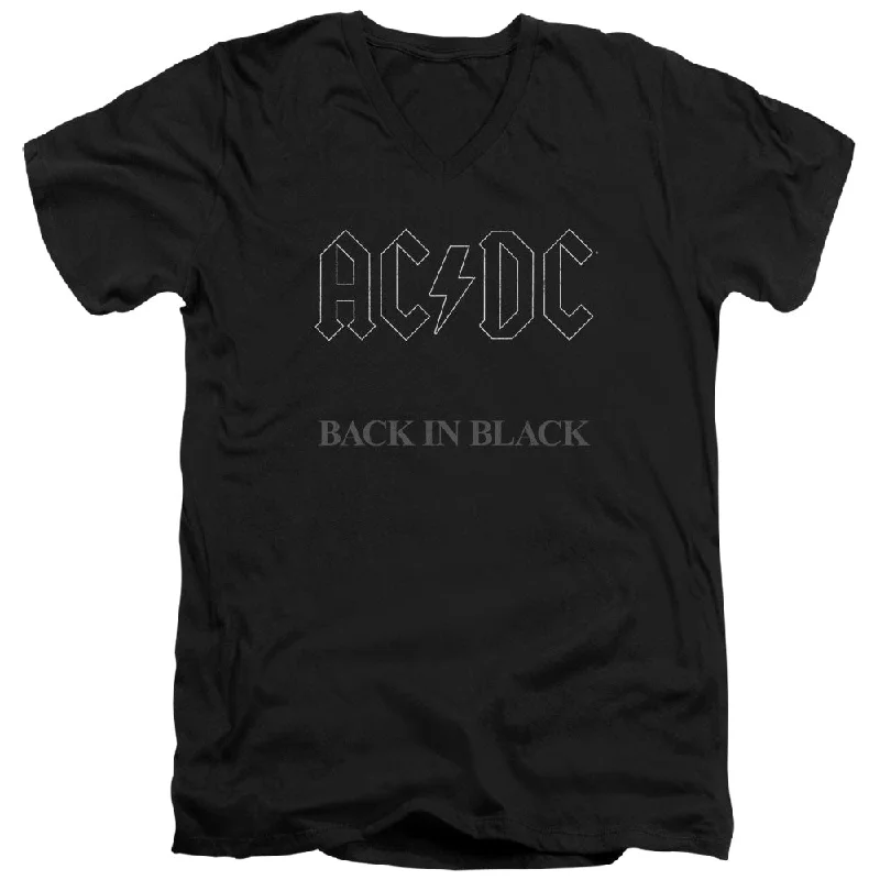 Low Prices Mens AC/DC T-Shirt Back in Black Slim Fit V-Neck Shirt