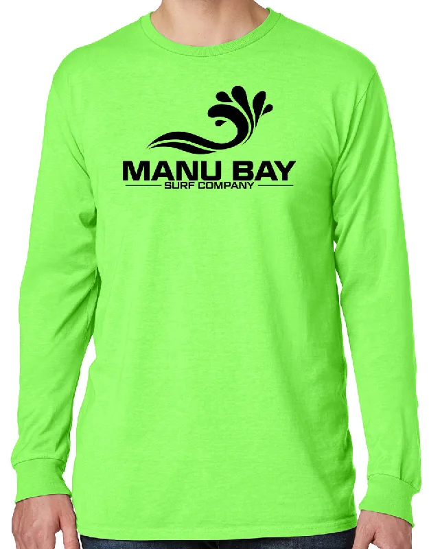 Final Sale Mens Manu Bay Surf Company Logo Cotton Long Sleeve Surfer Tee Shirt
