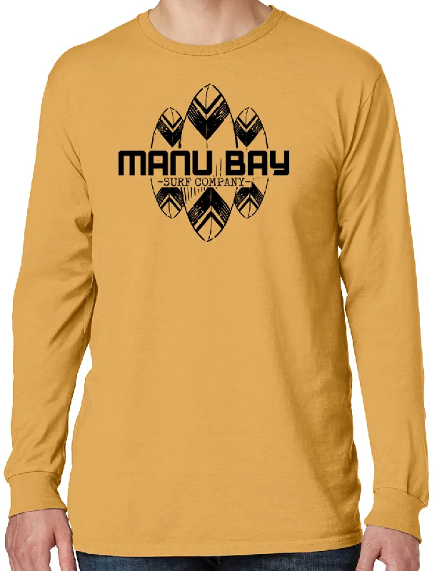 Closeout Manu Bay Surf Company SURFBOARDS Mens Cotton Long Sleeve Surfer Tee Shirt