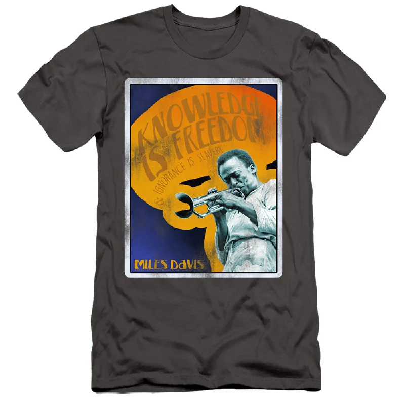 Savings Alert Miles Davis Slim Fit T-Shirt Knowledge is Freedom Charcoal Tee