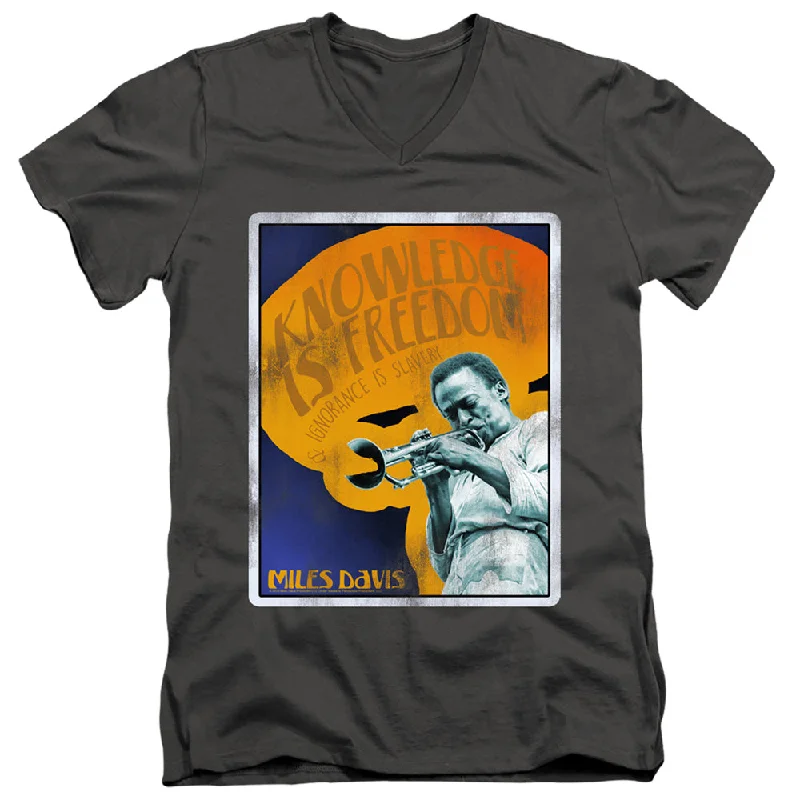 Best Bargains Miles Davis Slim Fit V-Neck T-Shirt Knowledge is Freedom Charcoal Tee