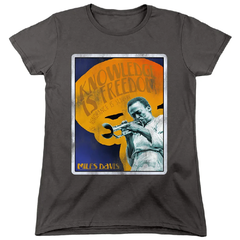 Amazing Deals Miles Davis Womens T-Shirt Knowledge is Freedom Charcoal Tee