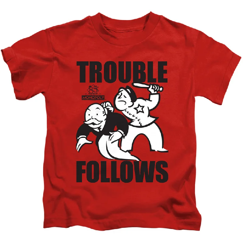 Instant Discount Monopoly Boys T-Shirt Trouble Follows Red Tee