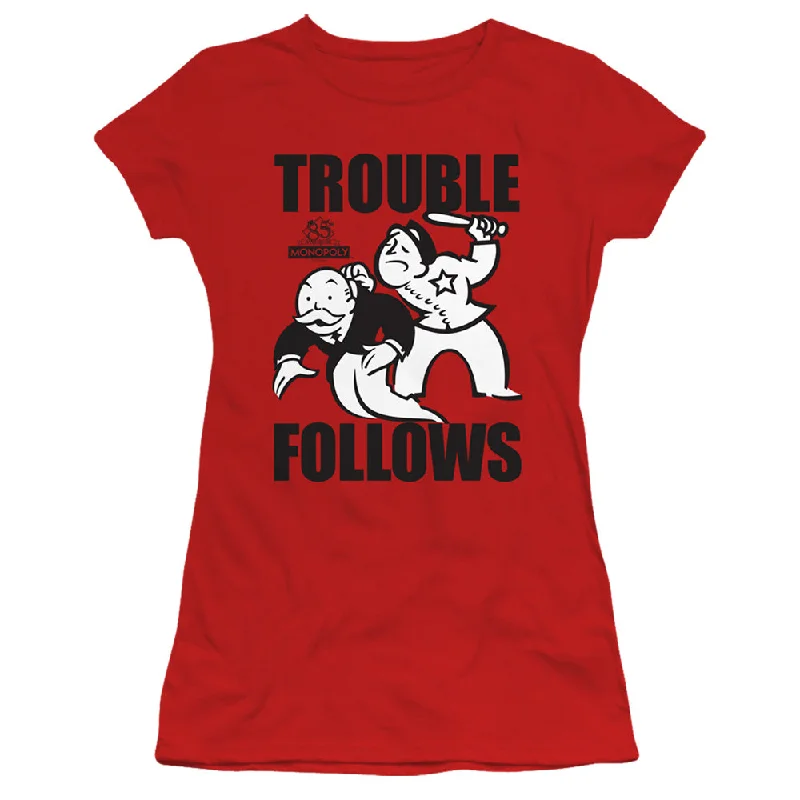 Hurry In Monopoly Juniors T-Shirt Trouble Follows Red Tee
