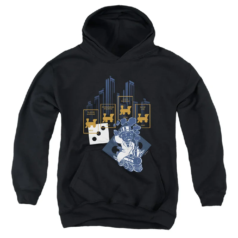 Time-Limited Offer Monopoly Kids Hoodie Railroads Black Hoody