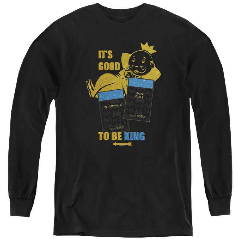 Stock Clearance Monopoly Kids Long Sleeve Shirt Good to be King Black Tee