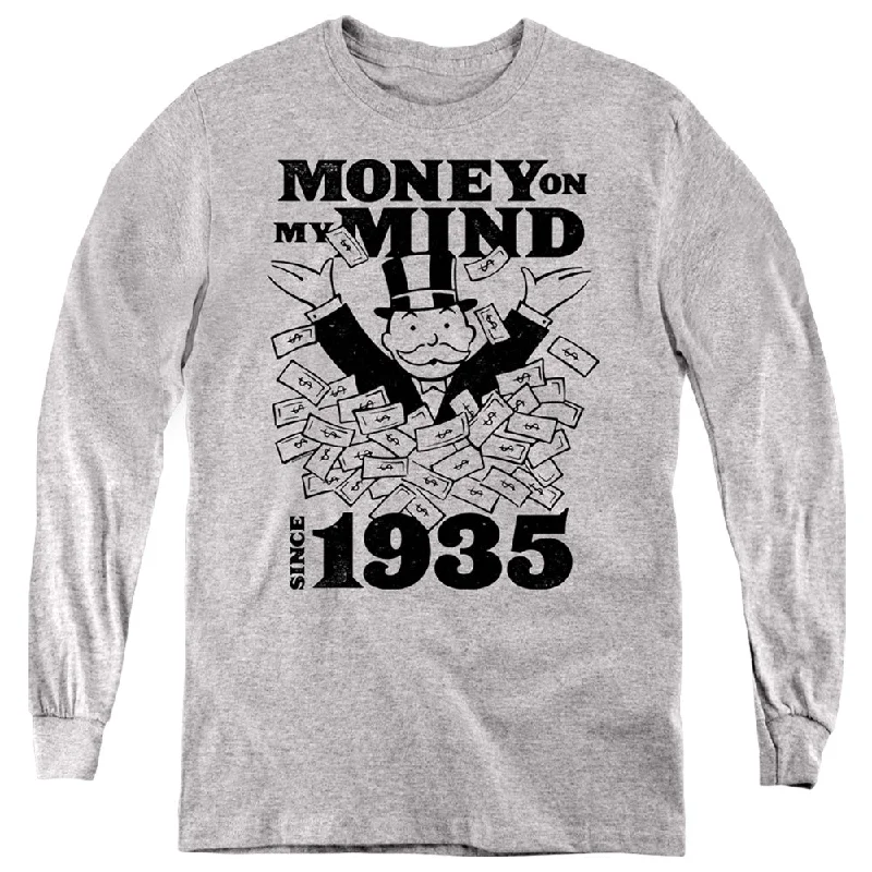 Lowest Prices Monopoly Kids Long Sleeve Shirt Money on My Mind Athletic Heather Tee