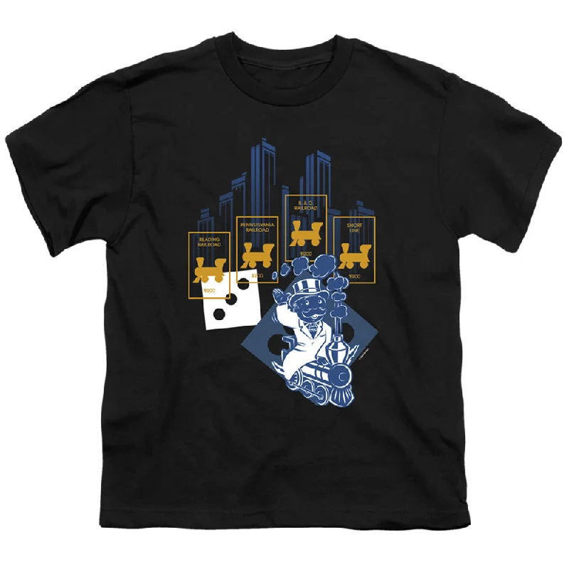 Value Deals Monopoly Kids T-Shirt Railroads Black Tee
