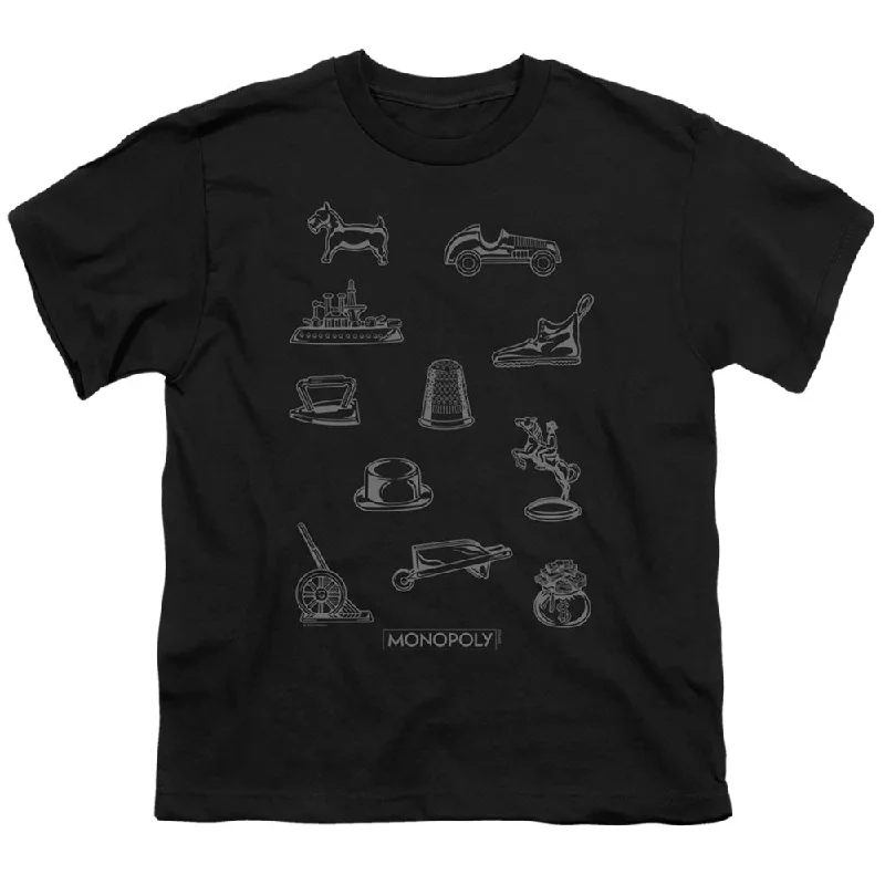 Seasonal Sale Monopoly Kids T-Shirt Tokens Black Tee