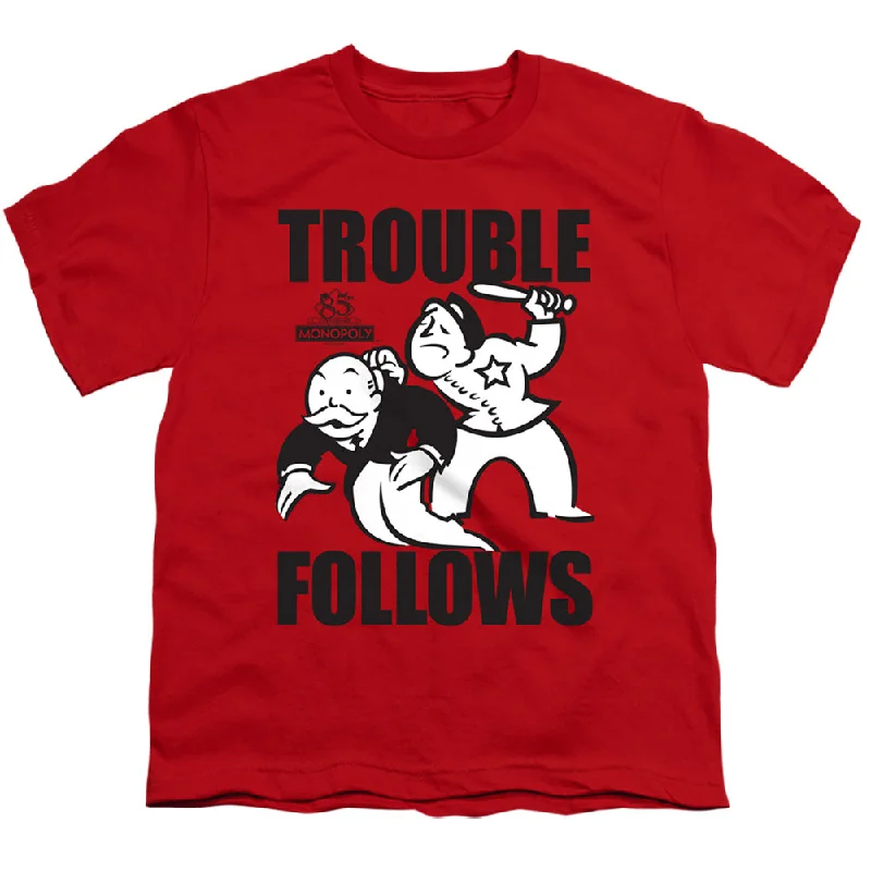 New Markdowns Monopoly Kids T-Shirt Trouble Follows Red Tee