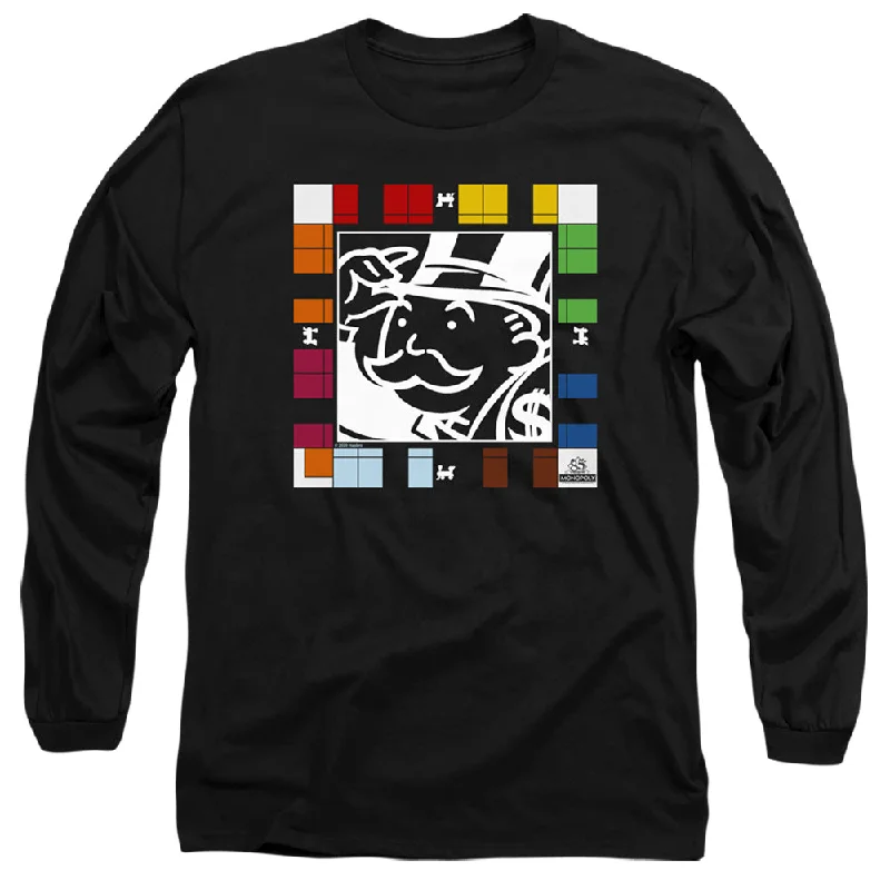 Shop and Save Monopoly Long Sleeve T-Shirt Game Board Black Tee