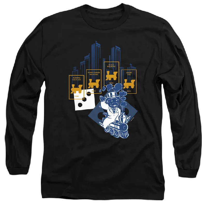 Super Bargain Monopoly Long Sleeve T-Shirt Railroads Black Tee