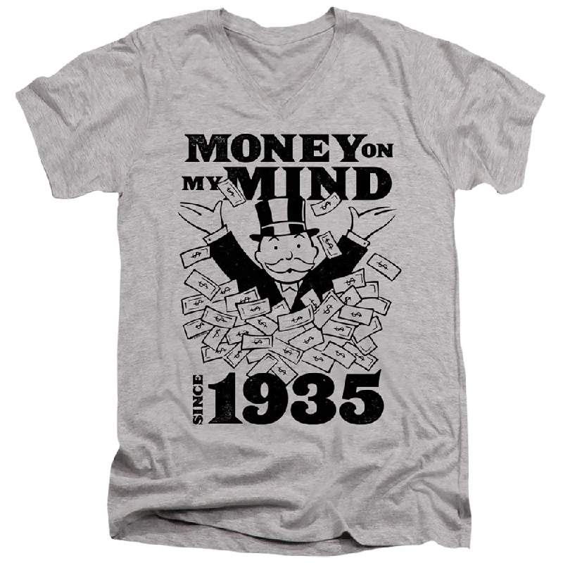 Clearance Items Monopoly Slim Fit V-Neck Shirt Money on My Mind Athletic Heather Tee