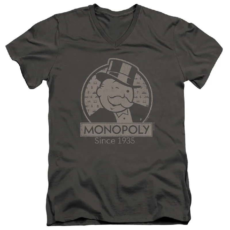 Midnight Sale Monopoly Slim Fit V-Neck T-Shirt 85th Anniversary Charcoal Tee