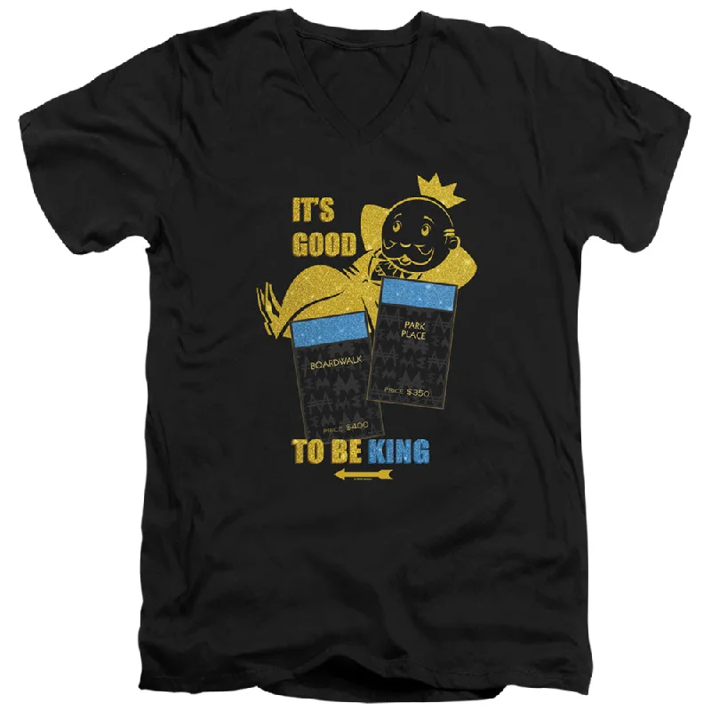 Savings Galore Monopoly Slim Fit V-Neck T-Shirt Good to be King Black Tee