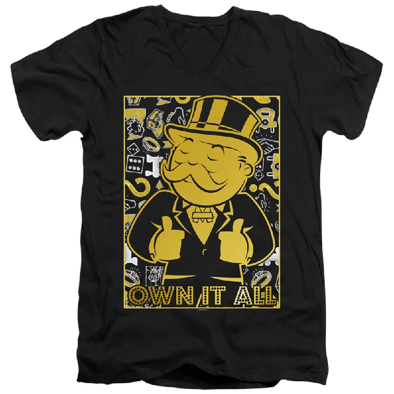 Fantastic Deals Monopoly Slim Fit V-Neck T-Shirt Own it All Black Tee