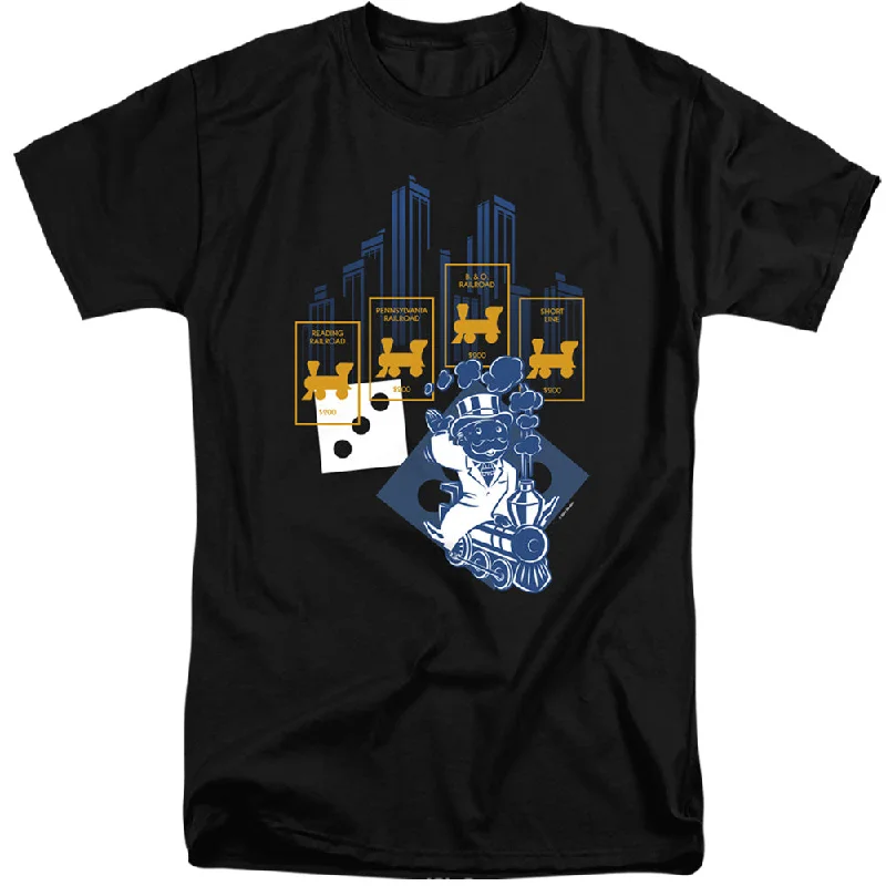 Year-End Sale Monopoly Tall T-Shirt Railroads Black Tee