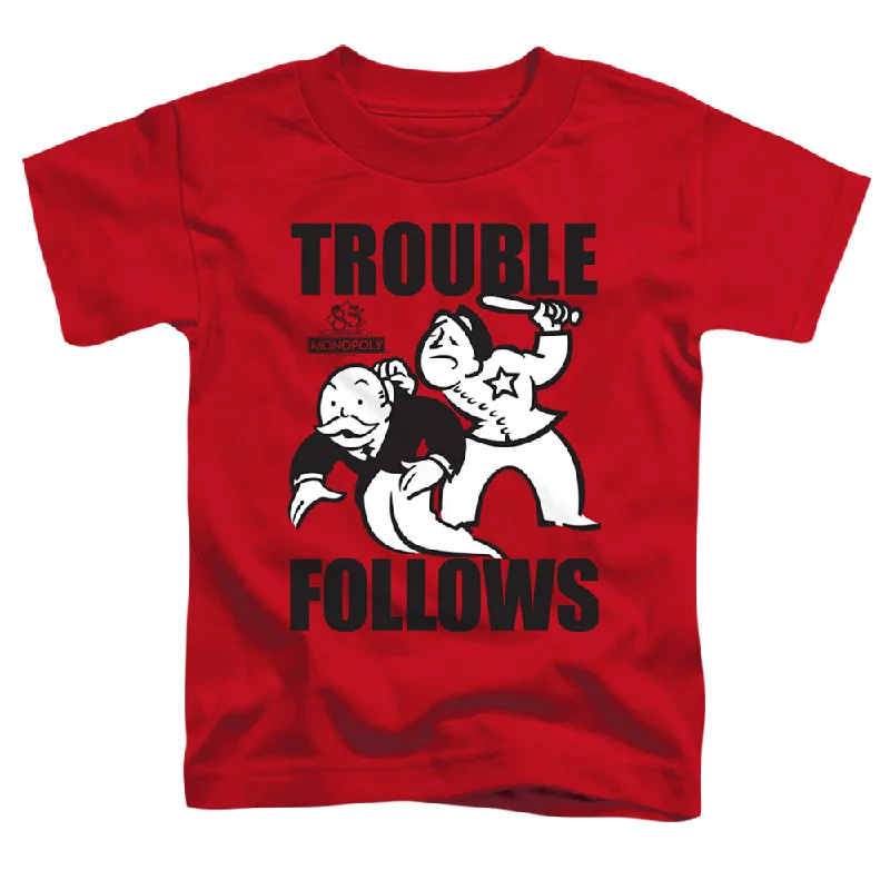 Quick Sale Monopoly Toddler T-Shirt Trouble Follows Red Tee