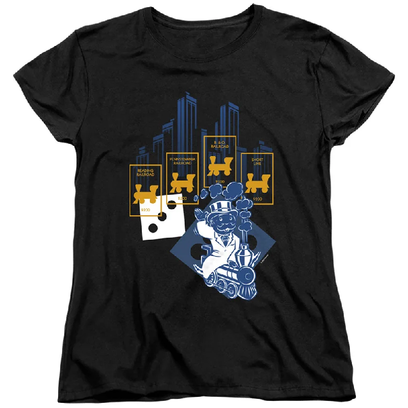 Weekend Deal Monopoly Womens T-Shirt Railroads Black Tee