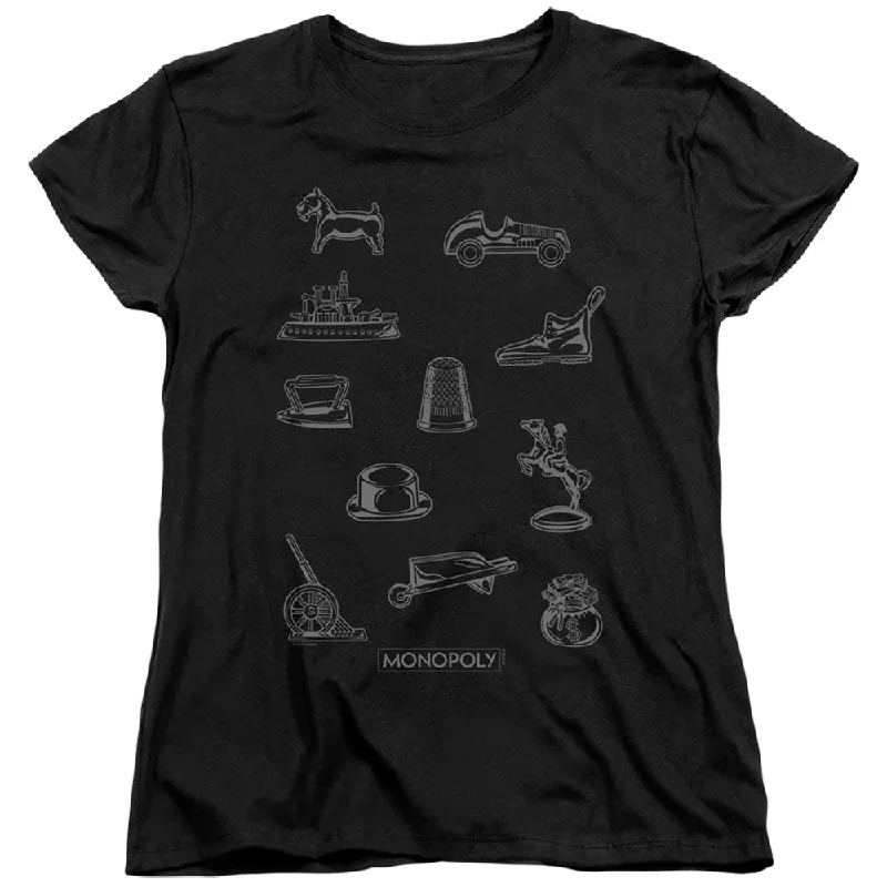 Price Drop Monopoly Womens T-Shirt Tokens Black Tee