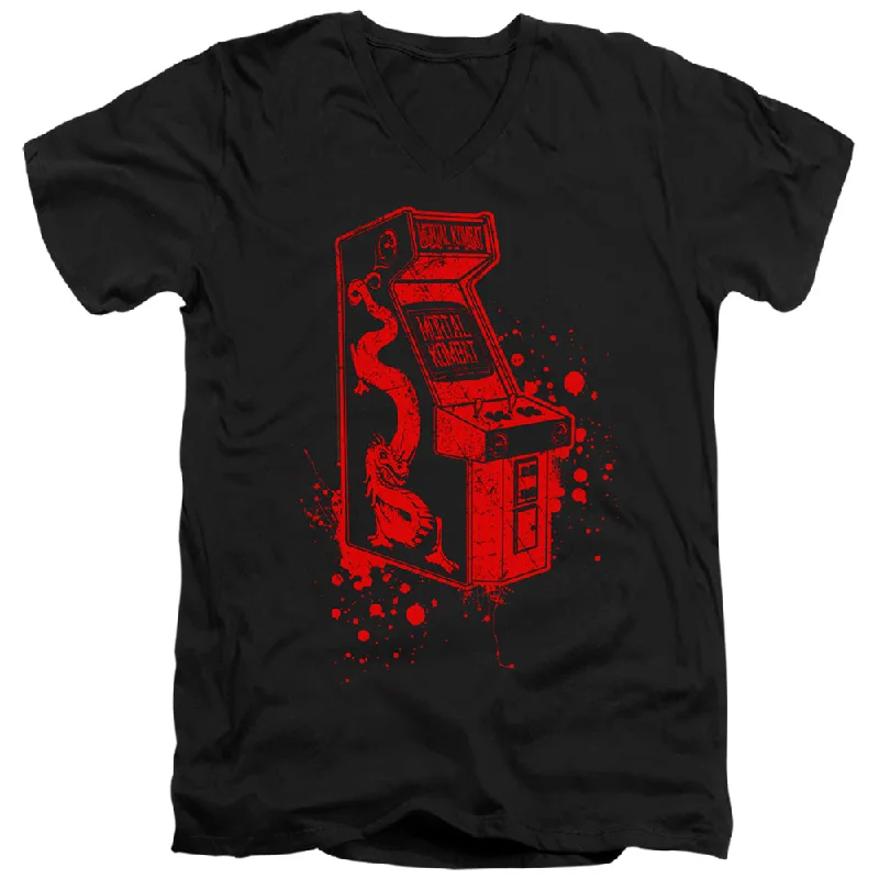 Hurry In Mortal Kombat Klassic Slim Fit V-Neck T-Shirt Arcade Game Black Tee