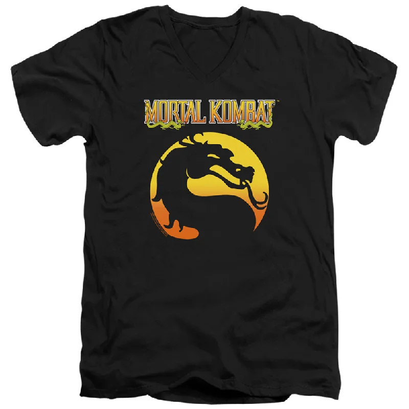 Sale Event Mortal Kombat Klassic Slim Fit V-Neck T-Shirt Dragon Logo Black Tee