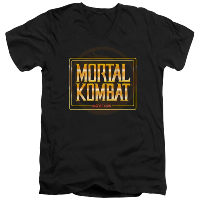 New Deals Mortal Kombat Klassic Slim Fit V-Neck T-Shirt Insert Coin Black Tee