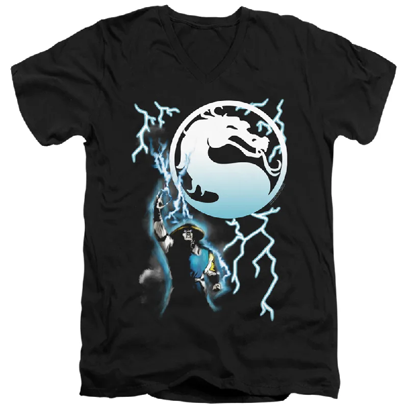 Can't Be Beat Mortal Kombat Klassic Slim Fit V-Neck T-Shirt Raiden Black Tee