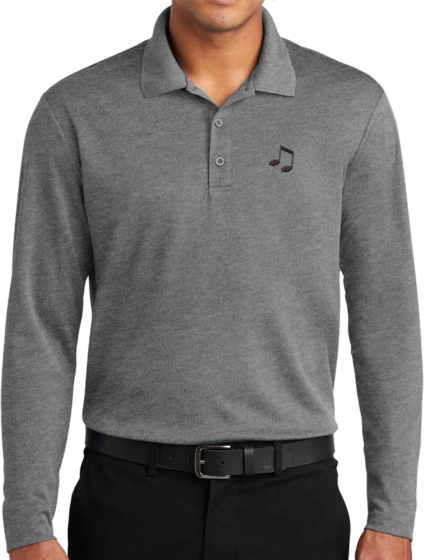 Lowest Prices Music Note Patch Pocket Print Long Sleeve Polo